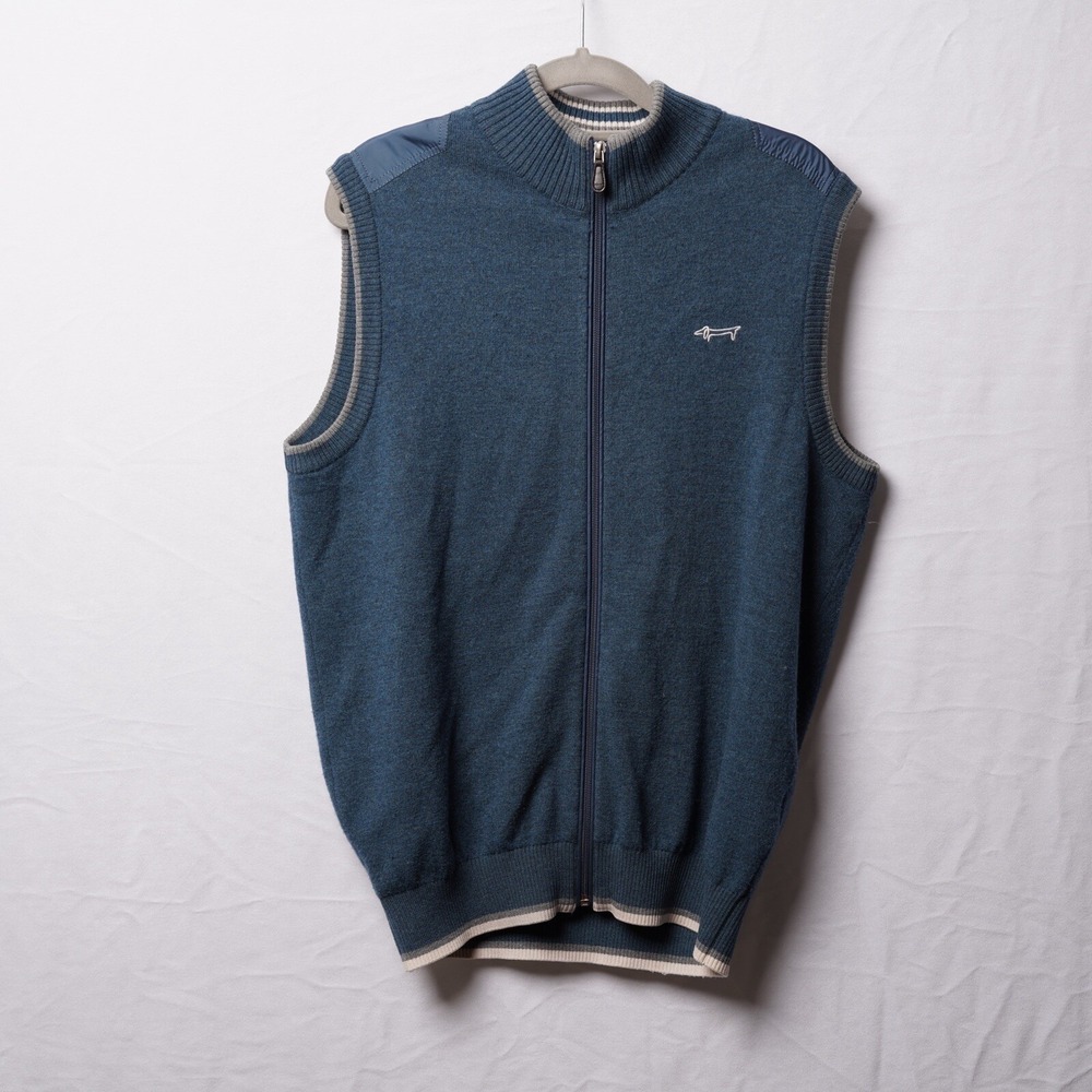 Louis Castel Wool Knit Sweater Vest Mens L Blue Sleeveless Full Zip Designer